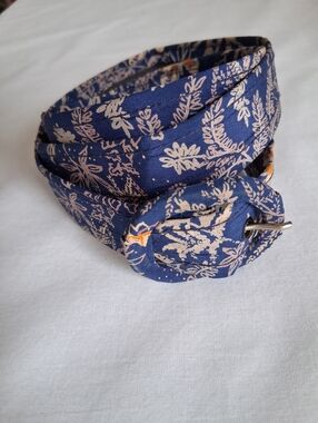 Vintage Belt Floral Fabric Blue Women's